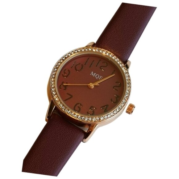 NWT watch burgundy red face and strap crystals rose gold - Picture 1 of 7
